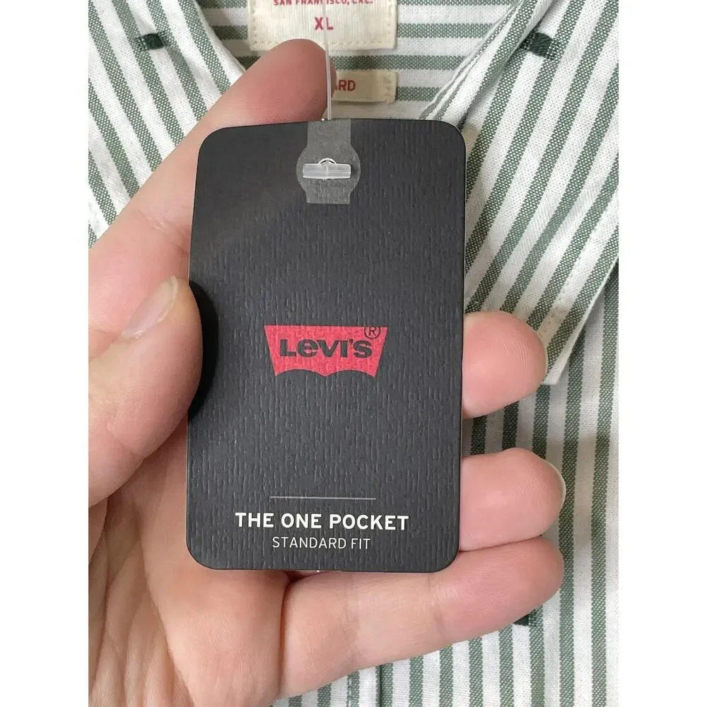 Levi's Shirt Mens XL Green Stripe The One‎ Pocket Standard Button Up Long Sleeve